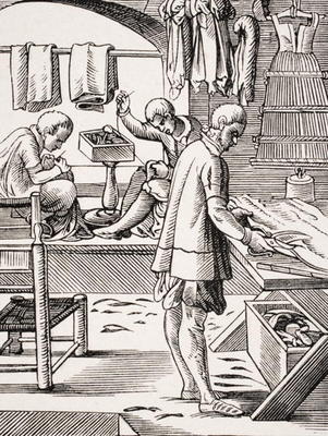 Tailor, reproduction of a woodcut by Jost Amman (1539-91) from 'Le Moyen Age et La Renaissance' by P a French School, (19th century)