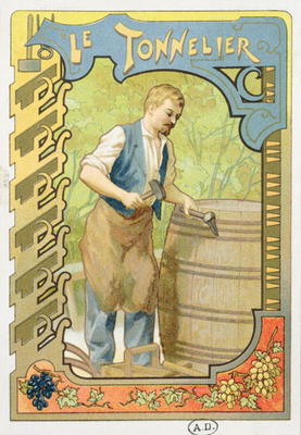 The Cooper, illustration from a book on the crafts, c.1899 (colour litho) a French School, (19th century)