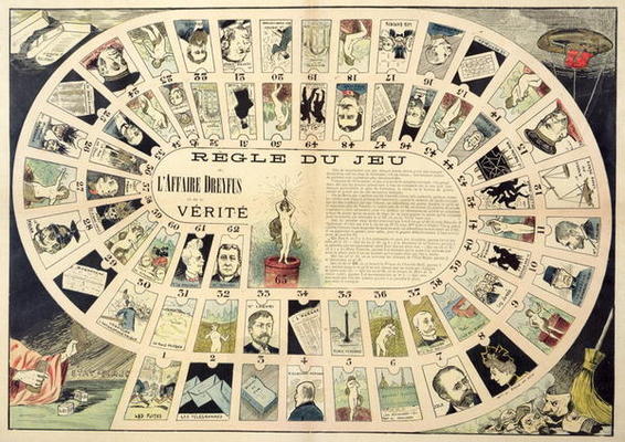 The Dreyfus Affair Game, with portraits of the various individuals involved, late 19th century (colo a French School, (19th century)