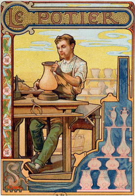 The Potter, illustration from a book on the crafts, c.1899 (colour litho) a French School, (19th century)