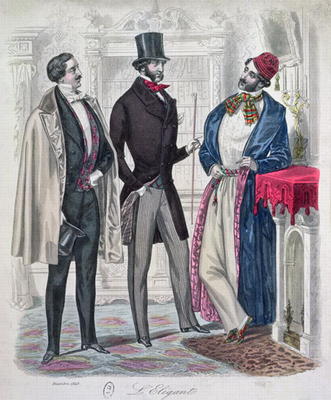 Three Elegant Young Men, December 1848 (colour engraving) a French School, (19th century)