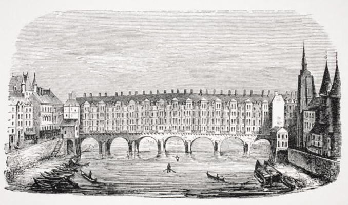 View of the ancient Pont-au-Change, from an engraving of the 'Topography of Paris', from 'Le Moyen A a French School, (19th century)