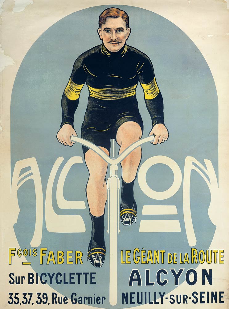 Poster depicting Francois Faber on his Alcyon bicycle a French School, (20th century)