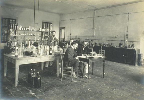 A corner of the chemistry laboratory, from 'Industrie des Parfums a Grasse', c.1900 (photo) a French School, (20th century)