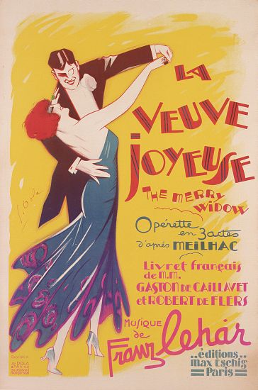Poster advertising a production of the 'Merry Widow', by Franz Lehar , printed by Dola, Paris a French School, (20th century)