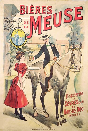 Poster advertising the Bieres de la Meuse at the Brasseries of Sevres and Bar-le-Duc a French School, (20th century)