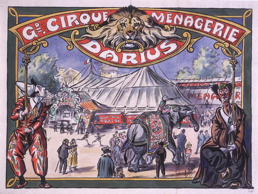 Poster advertising the 'Grand Cirque Menagerie Darius', 1924 (w/c on paper) a French School, (20th century)
