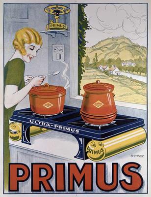 Poster advertising the Primus hob, printed by Dampenon & Elarue (colour litho) a French School, (20th century)