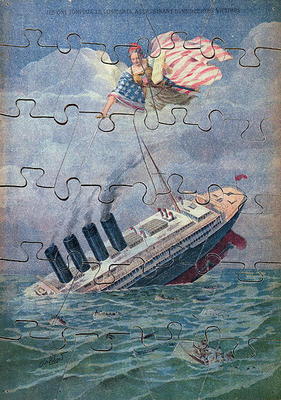 The Sinking of the Lusitania, 7th May 1915, jigsaw puzzle for children (colour litho) a French School, (20th century)