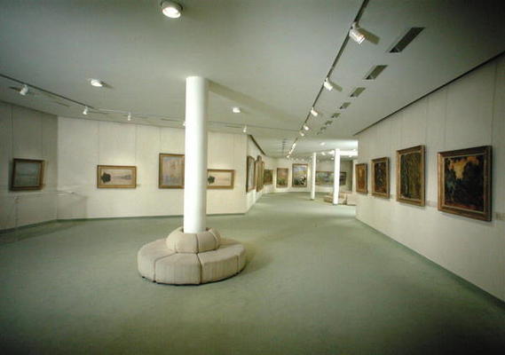 View of the basement exhibiting works by Claude Monet (1840-1926) (photo) a French School, (20th century)