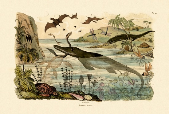 Prehistoric animals a French School, (19th century)