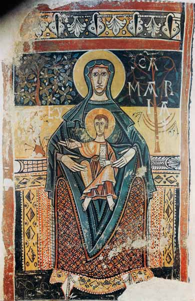 The Madonna of p. Clemente de Takull fresco out of the church of the same name a Fresco (romanico)