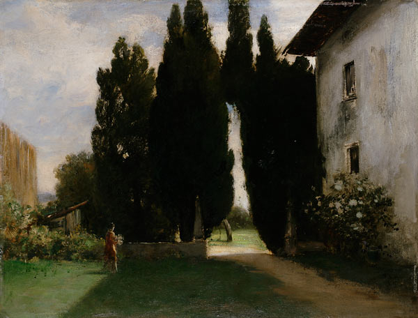 Vor einer italienischen Villa mit Zypressen a Friedrich August v. Kaulbach