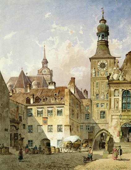 Munich, look from the valley on the old city hall. a Friedrich Eibner