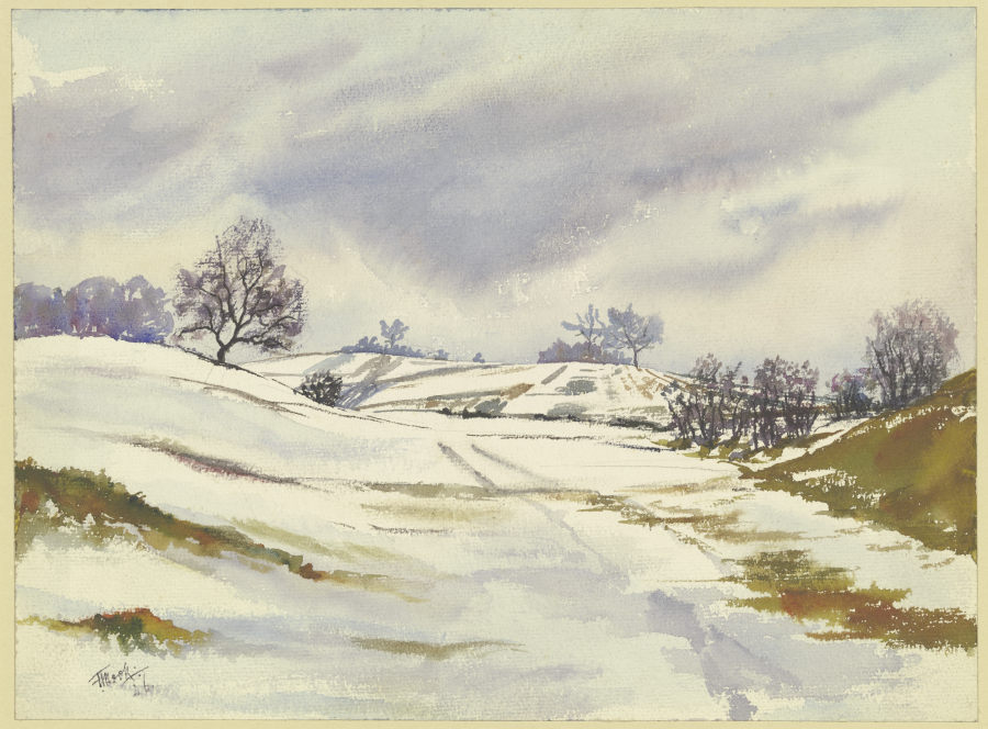 Wintery landscape a Friedrich Mook