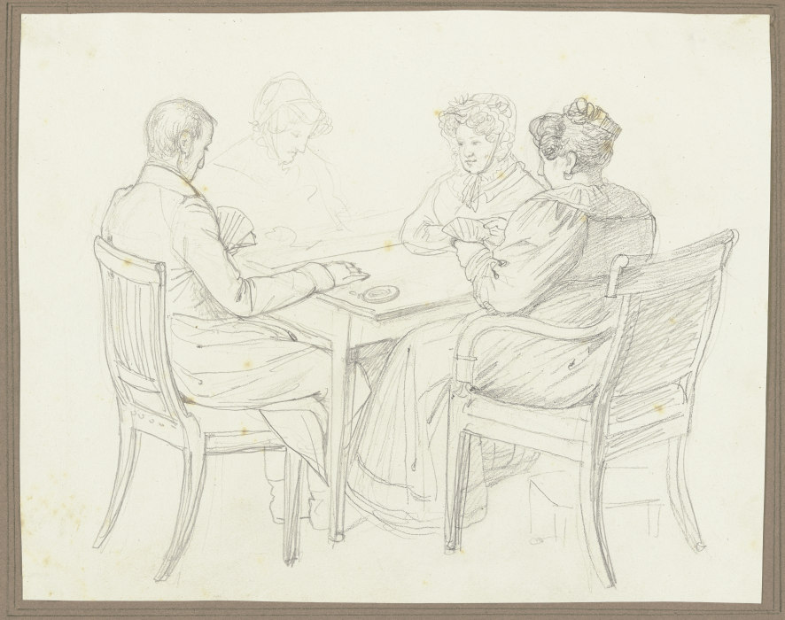 Ein Herr und drei Damen beim Kartenspiel a Friedrich Moosbrugger