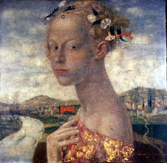 A Maiden with a Red Carnation, 1917 (oil)  a Friedrich Stahl