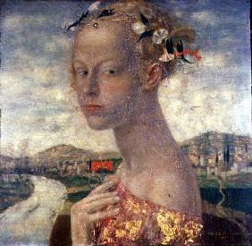 A Maiden with a Red Carnation, 1917 (oil) 