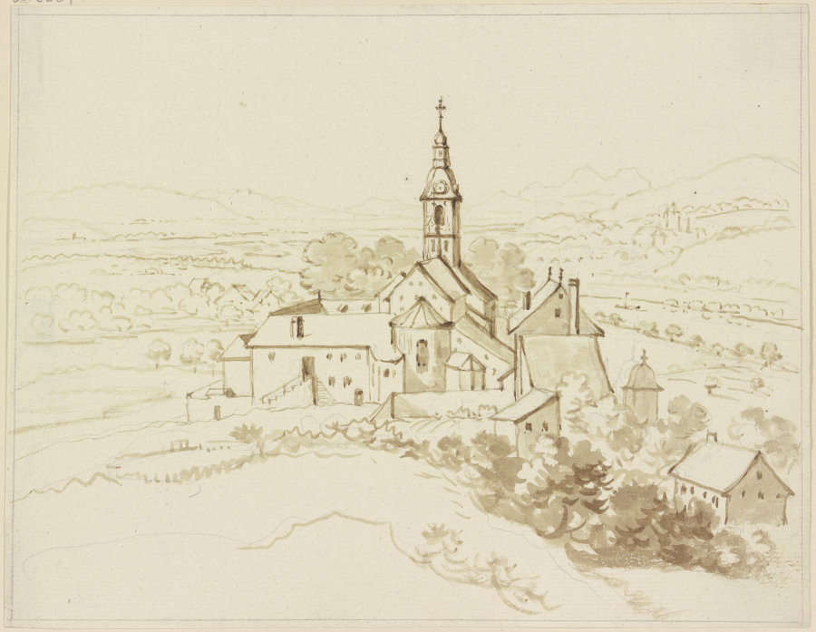 Blick auf eine Anhöhe mit der Stiftskirche Schönenwerd a Friedrich Wilhelm Hirt
