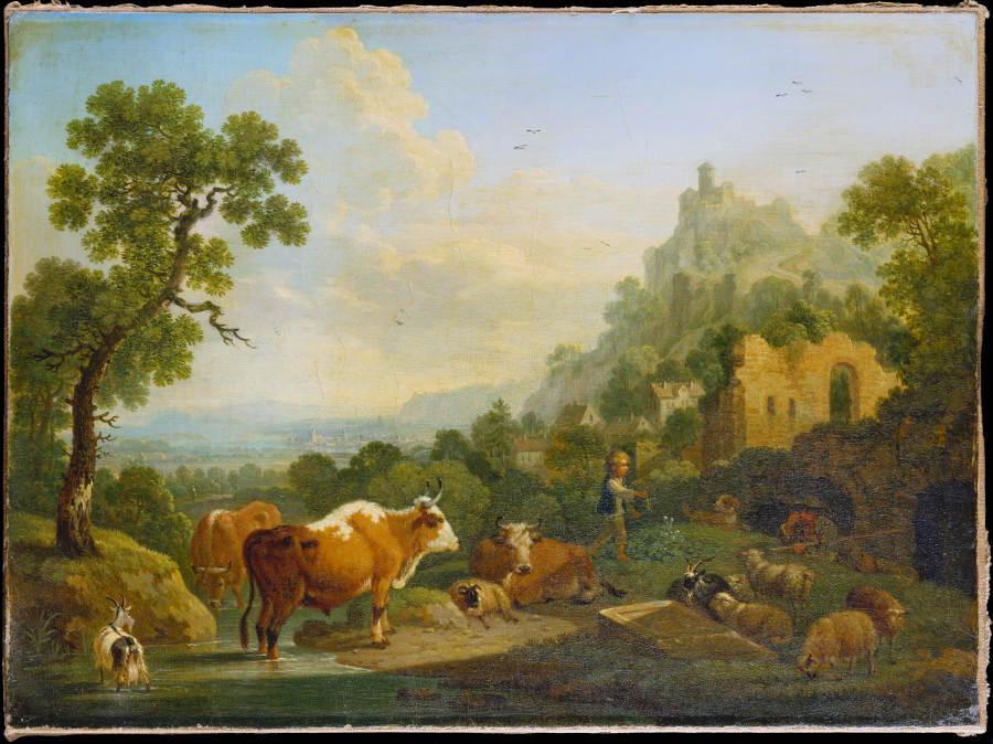 Landscape with Farm Animals at a Brook a Friedrich Wilhelm Hirt
