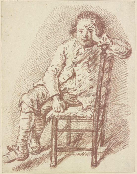 Seitlich auf einem Stuhl sitzender Mann, den linken Arm aufgestützt a Friedrich Wilhelm Hirt