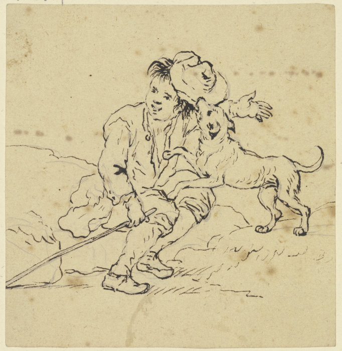 Sitzender Knabe mit einem Hund a Friedrich Wilhelm Hirt