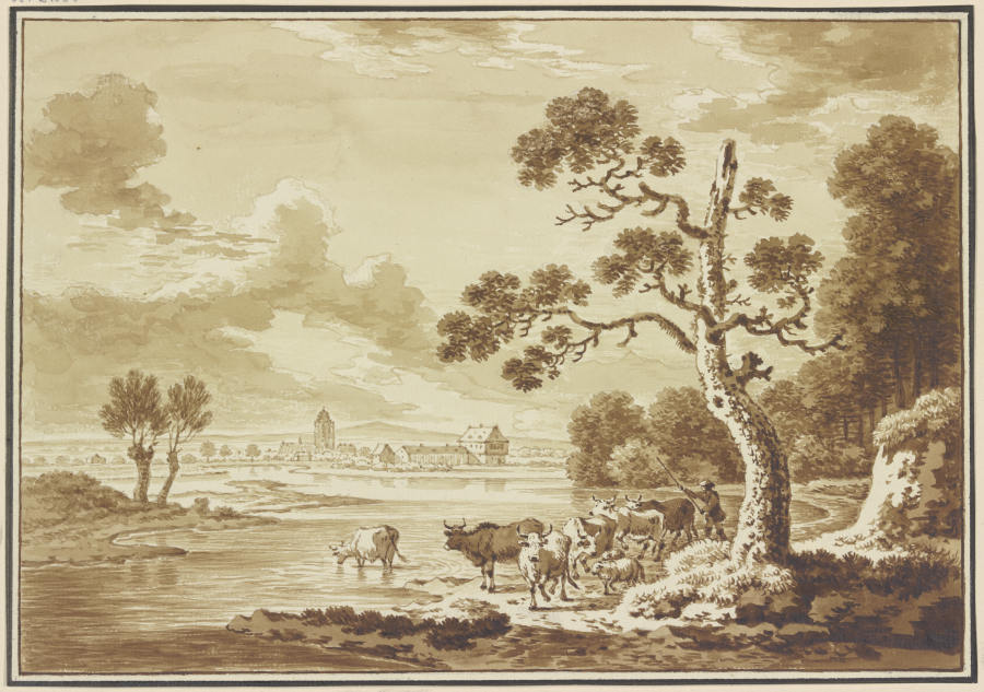 Cattle at the riverfront a Friedrich Wilhelm Hirt