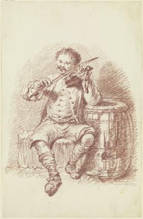 Violinenspieler bei einem Faß sitzend
