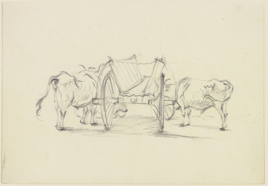 Zwei Ochsen neben einem Karren a Friedrich Wilhelm Hirt
