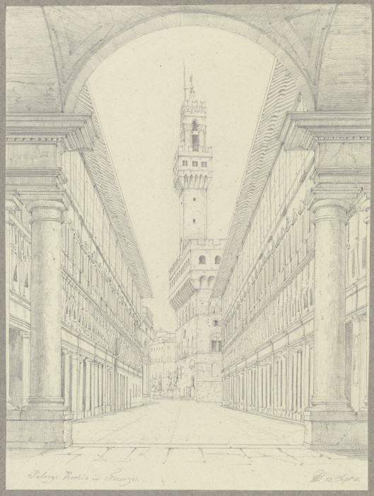 Der Palazzo Vecchio in Florenz vom Hof der Uffizien aus gesehen a Friedrich Wilhelm Ludwig