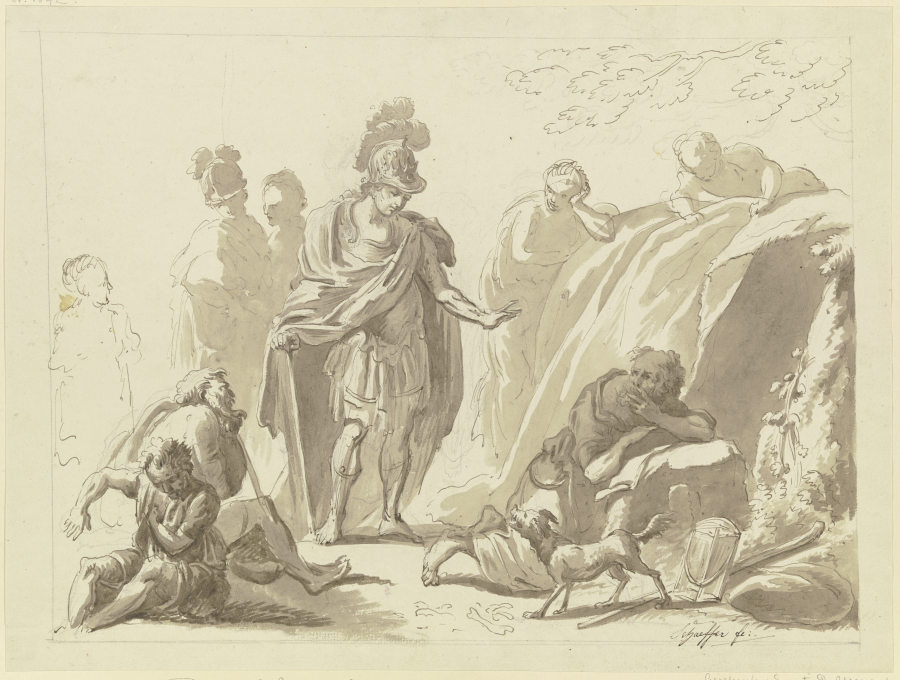 Alexander mit seinem Gefolge vor Diogenes a Friedrich Wilhelm Schäfer