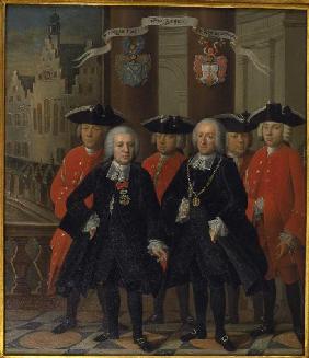 Gruppenporträt mit den beiden Frankfurter Bürgermeistern Carl Schlosser und Nicolaus Konrad Hupka