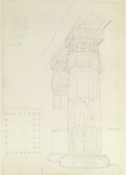 Ägyptische Säulen mit Architrav, daneben Grundriss eines Säulenhofes a Friedrich Maximilian Hessemer