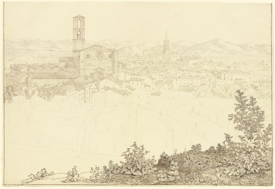 Ansicht der Stadt Perugia, von einer Anhöhe aus gesehen a Friedrich Maximilian Hessemer