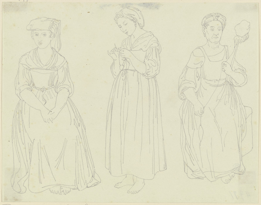 Figurenstudie von drei Frauen a Friedrich Maximilian Hessemer