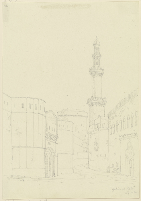 Gebäudeensemble mit Minarett in Galeon el Alfi a Friedrich Maximilian Hessemer