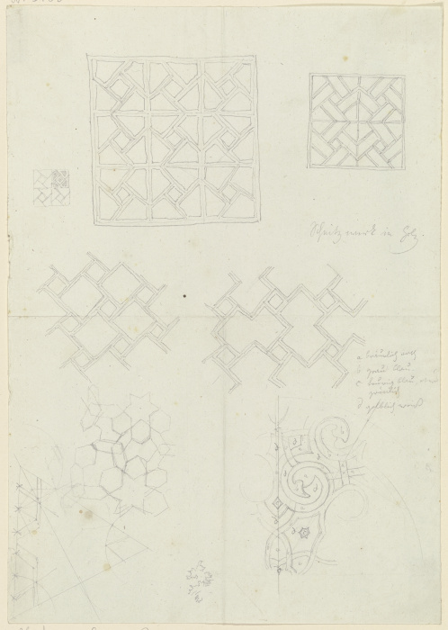 Geometrisches Schnitzwerk in Holz a Friedrich Maximilian Hessemer