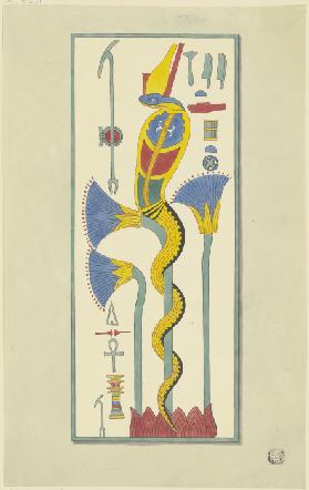 Kartusche mit einer Schlange, Hieroglyphen und vegetabiler Zier