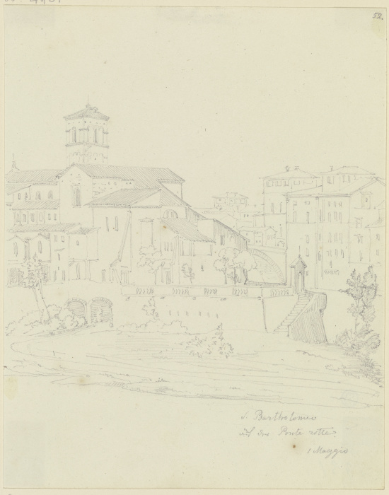 S. Bartolomeo all’Isola in Rom, vom Pons Aemilius aus gesehen a Friedrich Maximilian Hessemer