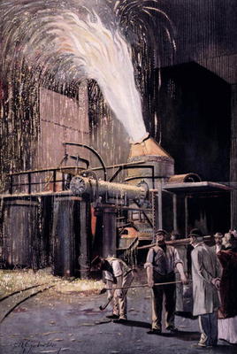 The Bessemer process for the mass-production of steel, developed by Sir Henry Bessemer (1813-98) (co a Fritz Gehrke