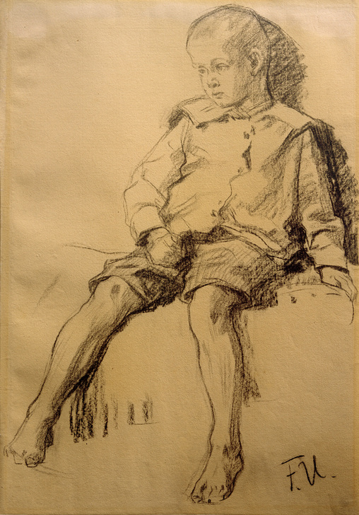 Sitzender Junge mit nackten Beinen a Fritz von Uhde