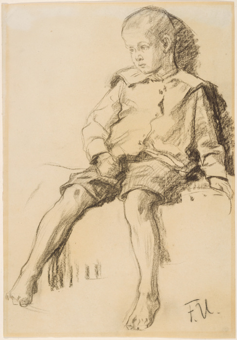 Sitzender Junge mit nackten Beinen a Fritz von Uhde