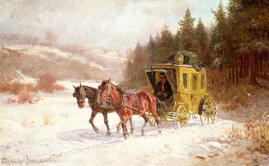 The Post Coach in the Snow a Fritz van der Venne