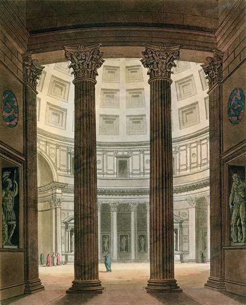 Interior of the Pantheon, Rome, from 'Le Costume Ancien et Moderne' by Jules Ferrario, engraved by G a Fumagalli