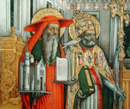 St. Jerome and St. Gregory, detail of left panel from The Virgin Enthroned with Saints Jerome, Grego a G. Vivarini