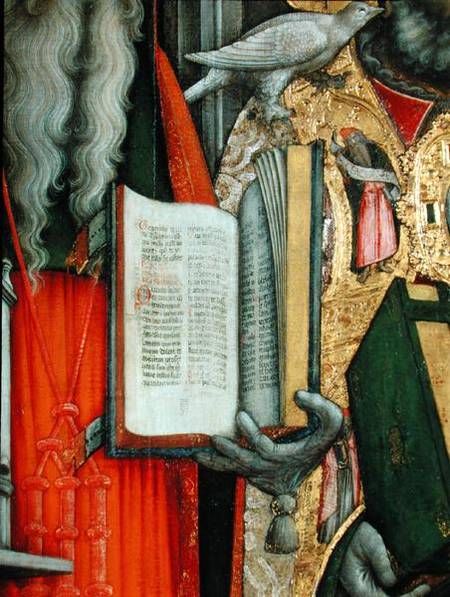 St. Jerome's Bible and St. Gregory's Dove, detail of the left panel from The Virgin Enthroned with S a G. Vivarini
