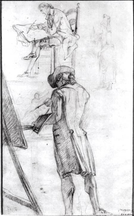 Artist at his Easel and the Artist Drawing a Gabriel de Saint-Aubin