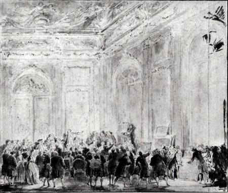 Scene with a Sale of Paintings a Gabriel de Saint-Aubin