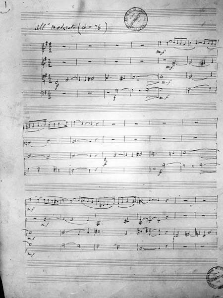 Music Score for a String quartet, Opus 121 a Gabriel Faure