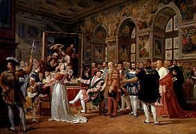 Raphael shows King Francis I. of France his work "Holy Family" a Gabriel Lemonnier